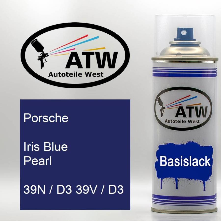 Porsche, Iris Blue Pearl, 39N / D3 39V / D3: 400ml Sprühdose, von ATW Autoteile West.